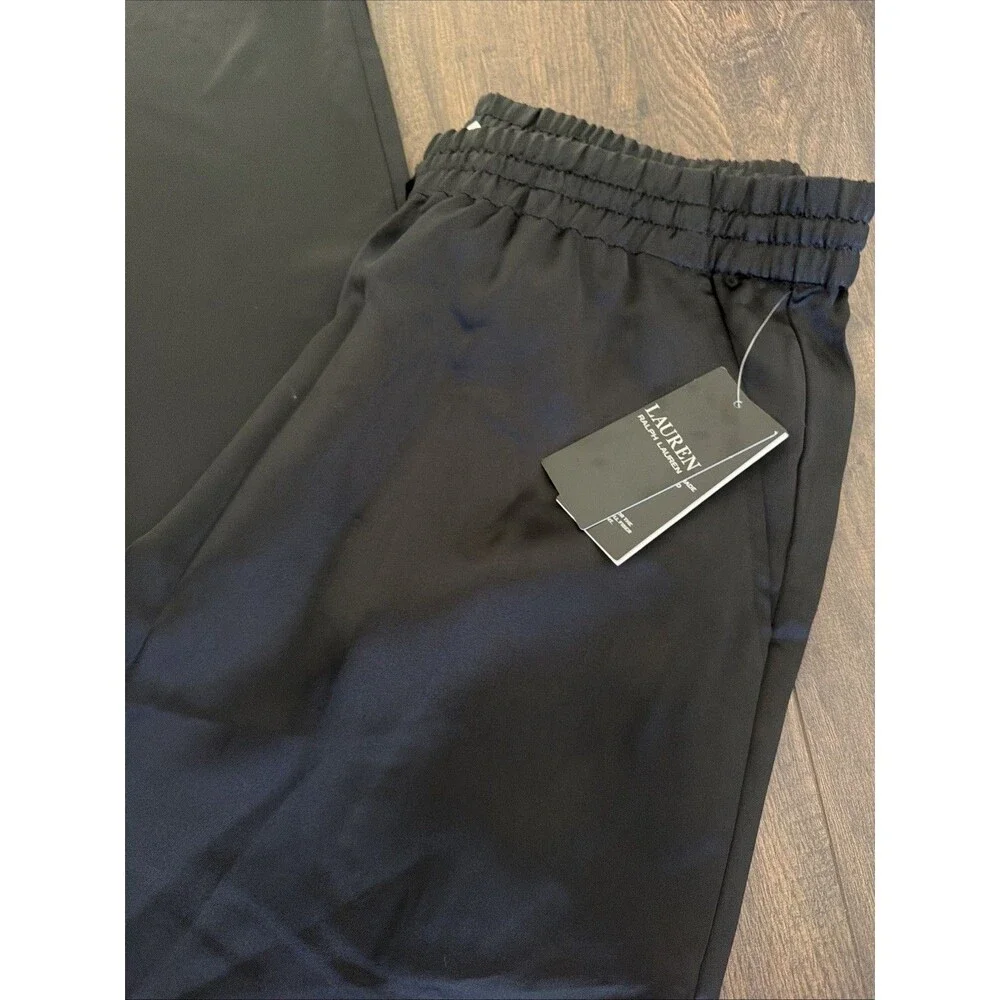 Lauren Ralph Lauren Womens Wide-Leg drawcord waist Satin Charmeuse Pants Black M - Picture 6 of 12